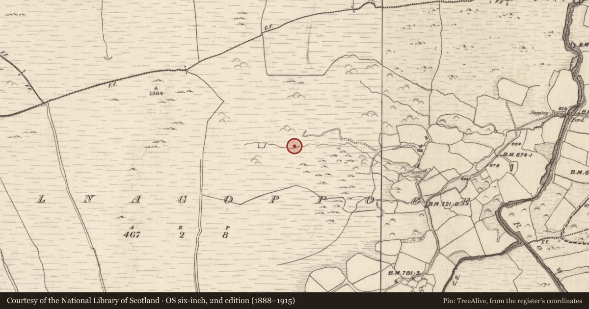Ordnance Survey six-inch map, 2nd edition (1888–1915) covering the location of Booley hut, Coolnagoppoge, County Kerry, with a pin at the register's coordinates