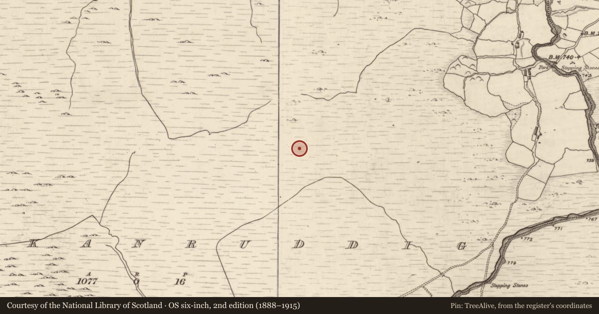 Ordnance Survey six-inch map, 2nd edition (1888–1915) covering the location of Hut site, Knockanruddig, County Kerry, with a pin at the register's coordinates
