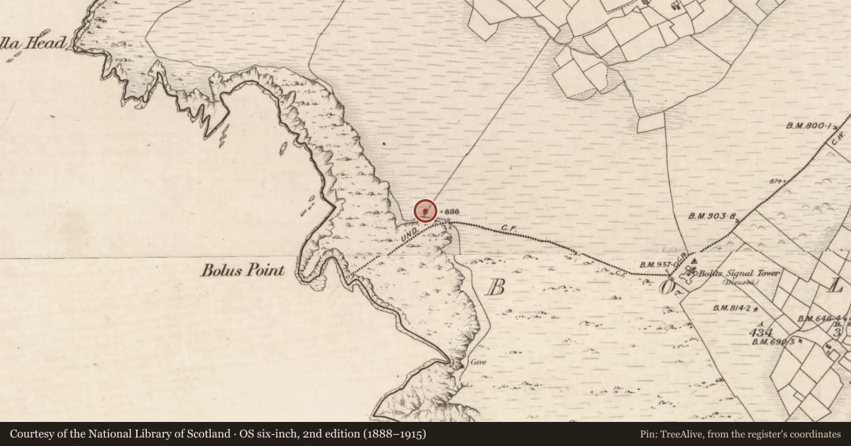 Ordnance Survey six-inch map, 2nd edition (1888–1915) covering the location of Signal tower, Duichealla, County Kerry, with a pin at the register's coordinates