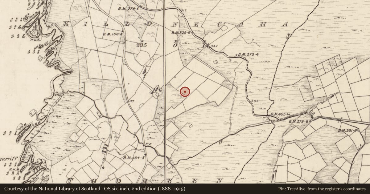 Ordnance Survey six-inch map, 2nd edition (1888–1915) covering the location of Leacht, Cill Ón Chatha, County Kerry, with a pin at the register's coordinates