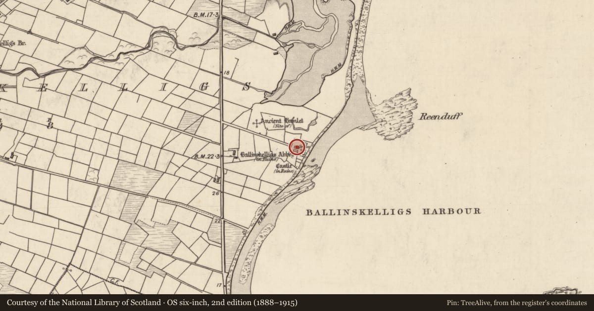 Ordnance Survey six-inch map, 2nd edition (1888–1915) covering the location of Building, Baile An Sceilg, County Kerry, with a pin at the register's coordinates