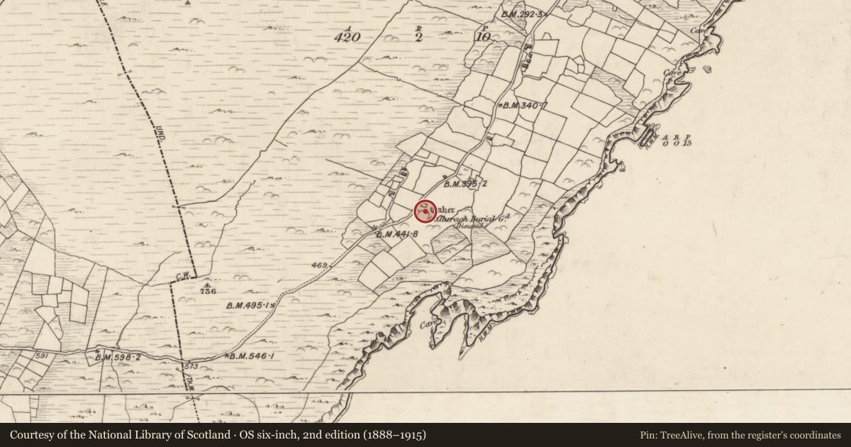 Ordnance Survey six-inch map, 2nd edition (1888–1915) covering the location of Ecclesiastical enclosure, Cill Rialaigh, County Kerry, with a pin at the register's coordinates