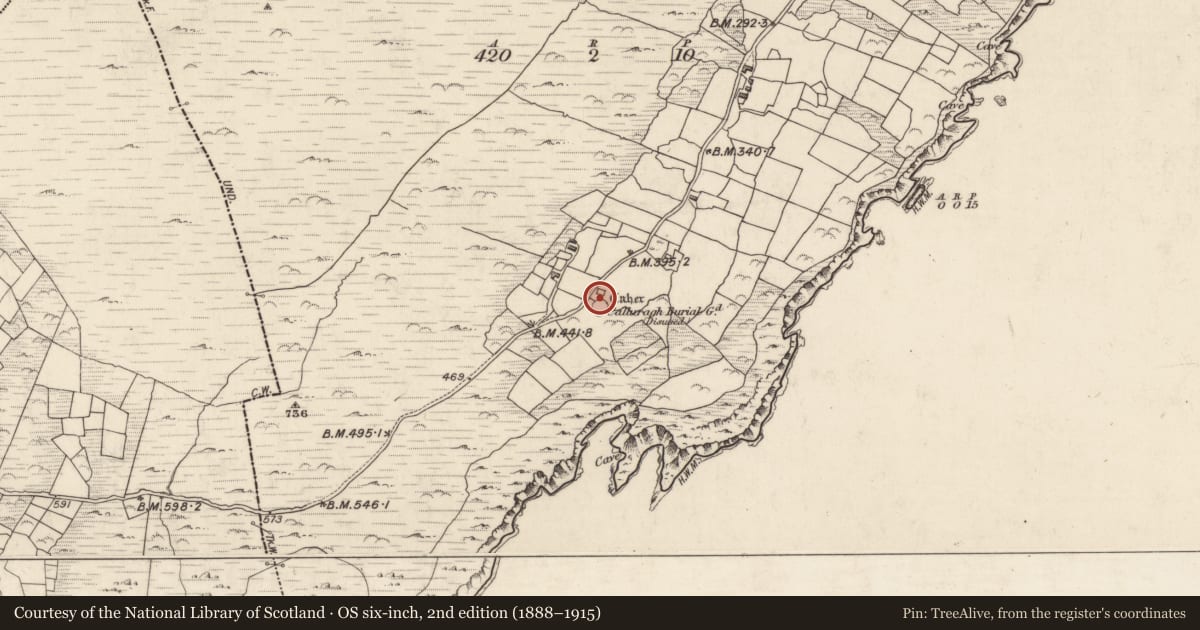 Ordnance Survey six-inch map, 2nd edition (1888–1915) covering the location of Hut site, Cill Rialaigh, County Kerry, with a pin at the register's coordinates
