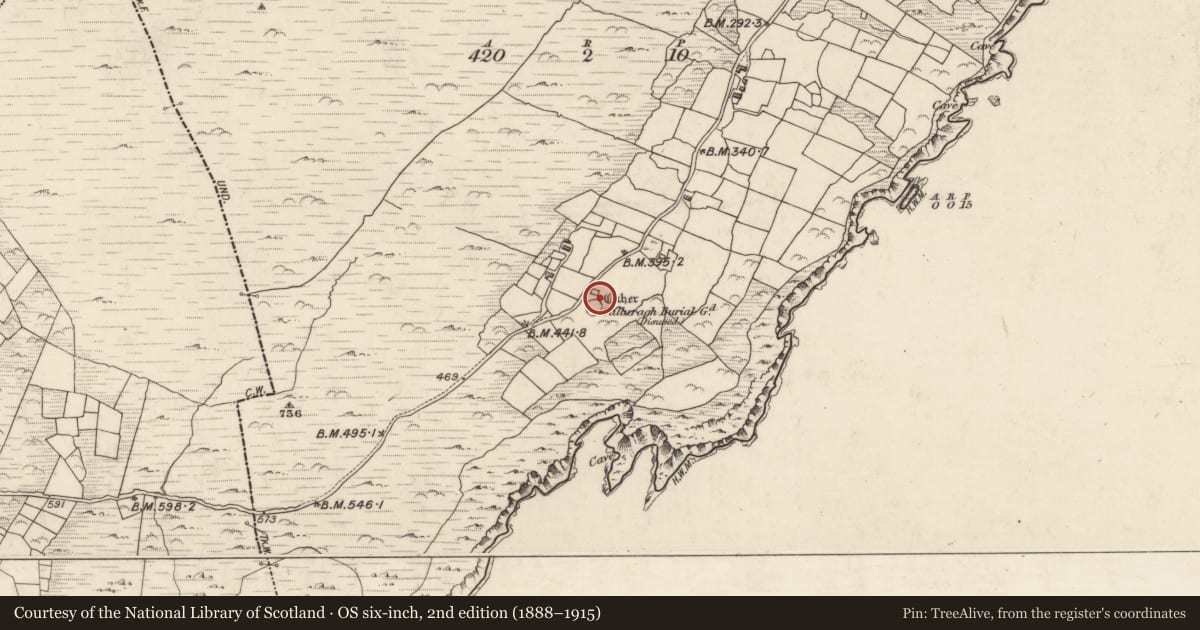 Ordnance Survey six-inch map, 2nd edition (1888–1915) covering the location of Building, Cill Rialaigh, County Kerry, with a pin at the register's coordinates