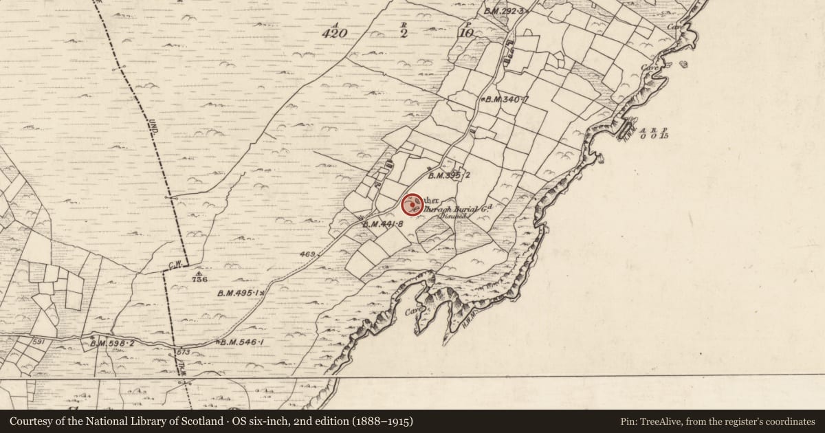 Ordnance Survey six-inch map, 2nd edition (1888–1915) covering the location of Building, Cill Rialaigh, County Kerry, with a pin at the register's coordinates