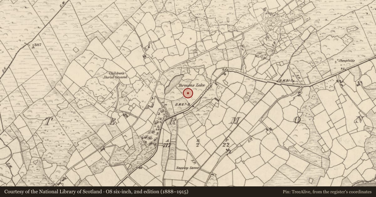 Ordnance Survey six-inch map, 2nd edition (1888–1915) covering the location of Enclosure, Termons, County Kerry, with a pin at the register's coordinates