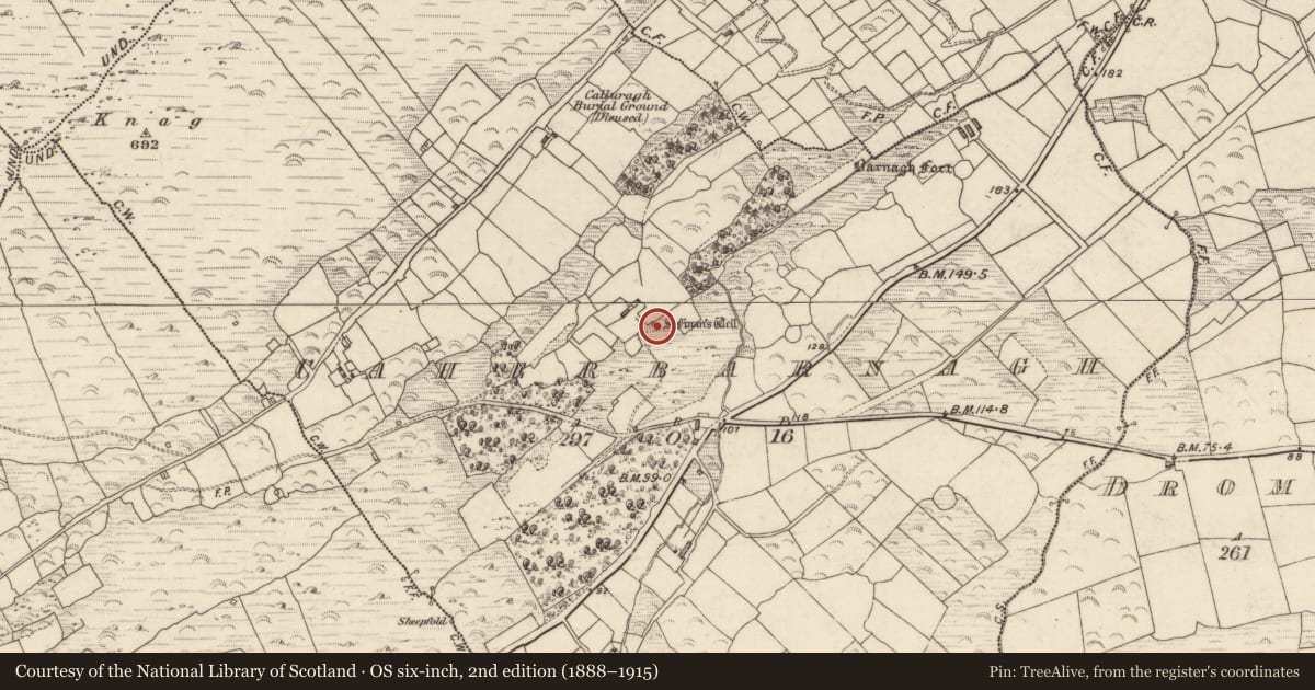 Ordnance Survey six-inch map, 2nd edition (1888–1915) covering the location of Cross-slab, An Chathair Bhearnach, County Kerry, with a pin at the register's coordinates