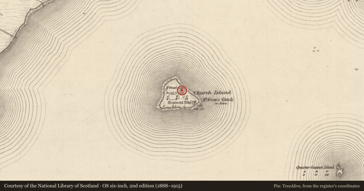 Ordnance Survey six-inch map, 2nd edition (1888–1915) covering the location of House - 18th/19th century, Church Island, County Kerry, with a pin at the register's coordinates