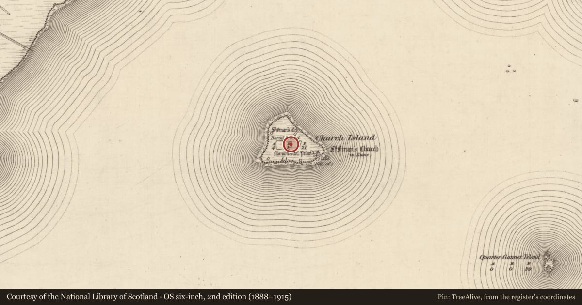 Ordnance Survey six-inch map, 2nd edition (1888–1915) covering the location of Field system, Church Island, County Kerry, with a pin at the register's coordinates