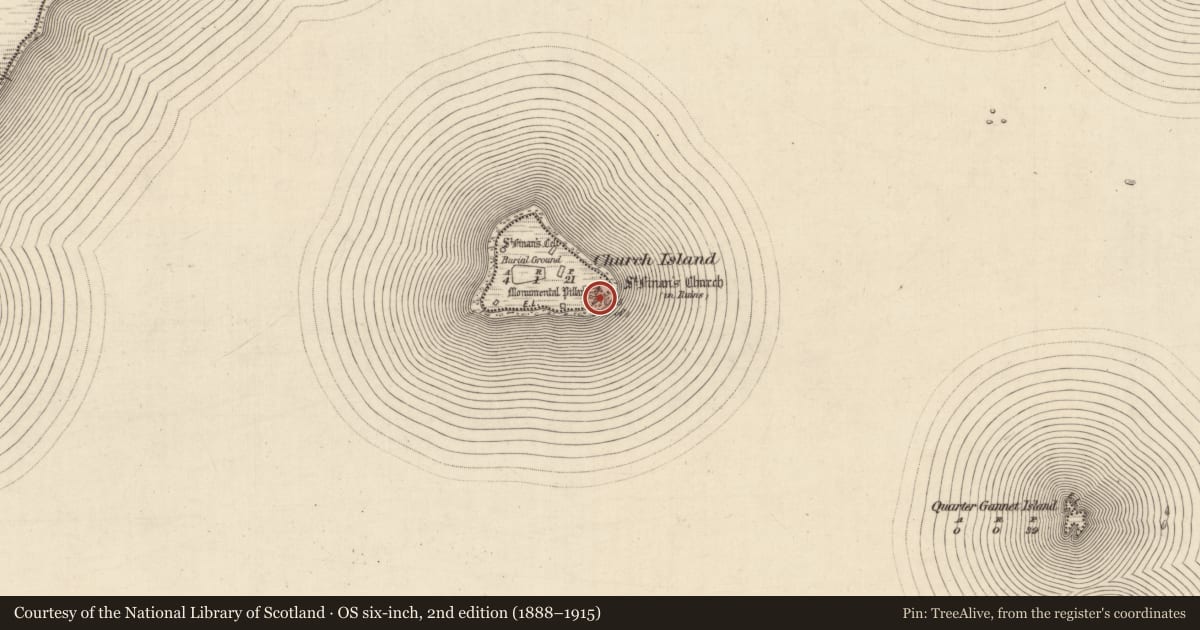 Ordnance Survey six-inch map, 2nd edition (1888–1915) covering the location of House - indeterminate date, Church Island, County Kerry, with a pin at the register's coordinates