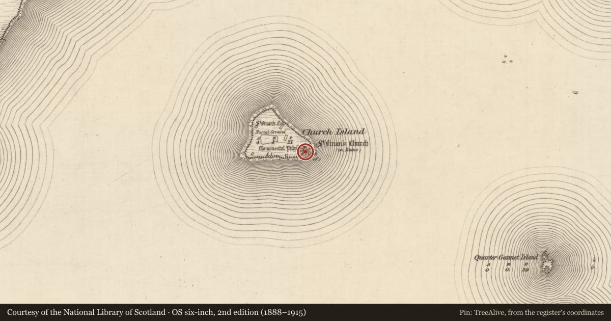 Ordnance Survey six-inch map, 2nd edition (1888–1915) covering the location of House - indeterminate date, Church Island, County Kerry, with a pin at the register's coordinates