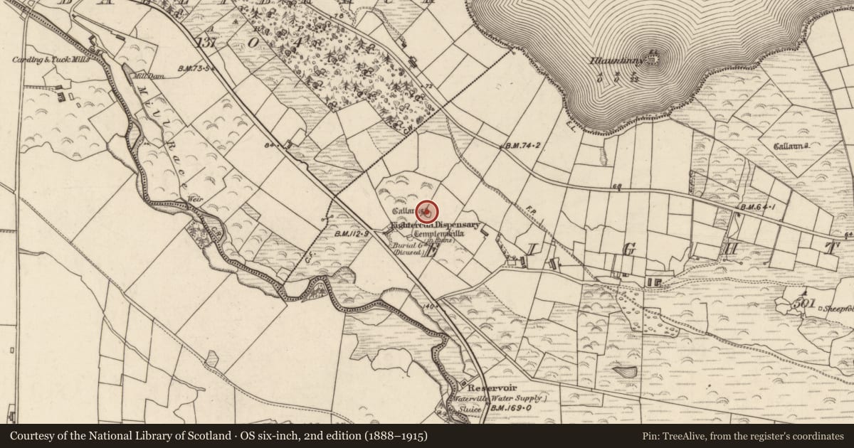 Ordnance Survey six-inch map, 2nd edition (1888–1915) covering the location of Enclosure, Íochtar Cua, County Kerry, with a pin at the register's coordinates