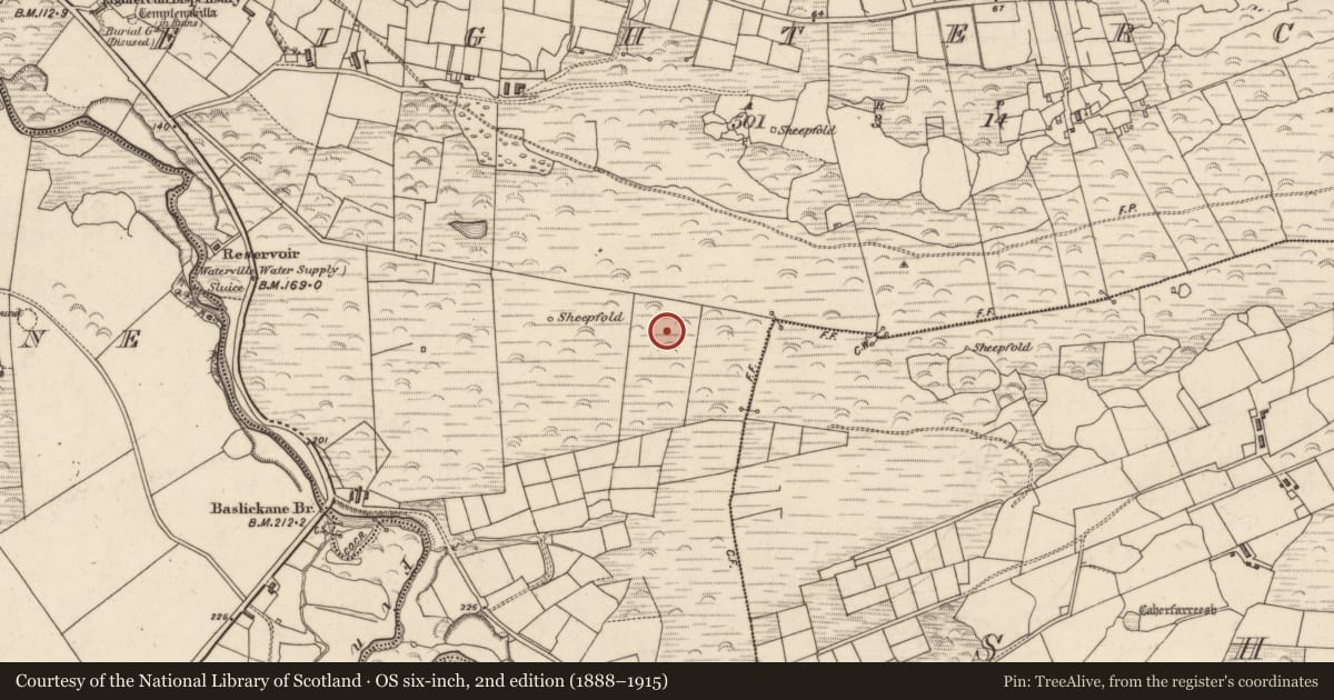 Ordnance Survey six-inch map, 2nd edition (1888–1915) covering the location of Enclosure, Íochtar Cua, County Kerry, with a pin at the register's coordinates