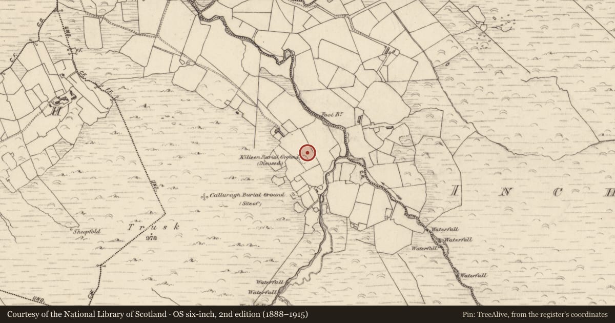 Ordnance Survey six-inch map, 2nd edition (1888–1915) covering the location of Hut site, Inchee West, County Kerry, with a pin at the register's coordinates