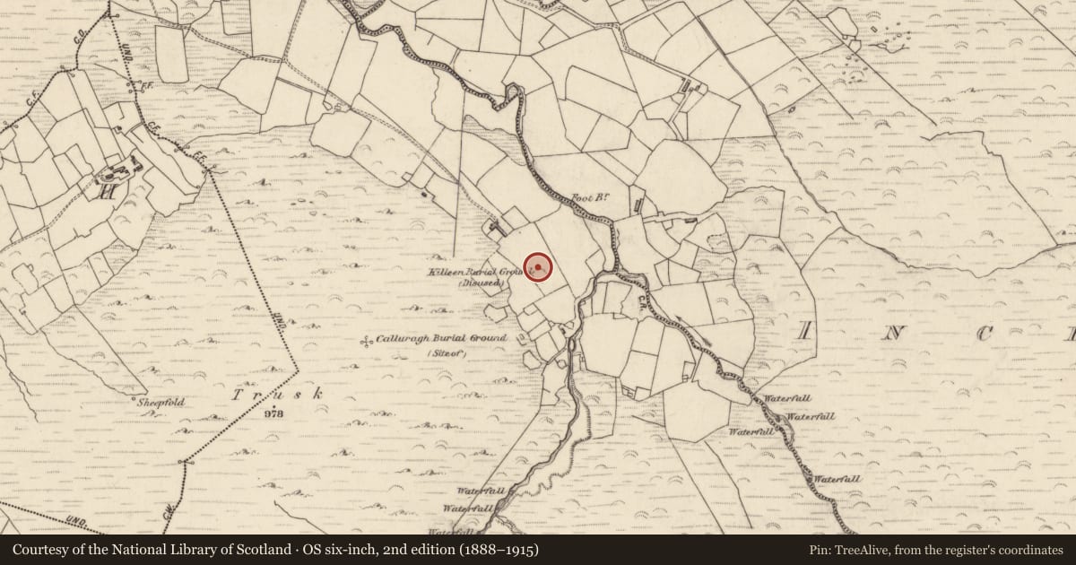Ordnance Survey six-inch map, 2nd edition (1888–1915) covering the location of Hut site, Inchee West, County Kerry, with a pin at the register's coordinates