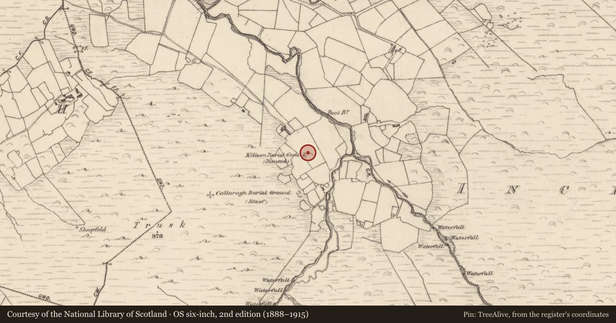 Ordnance Survey six-inch map, 2nd edition (1888–1915) covering the location of Hut site, Inchee West, County Kerry, with a pin at the register's coordinates