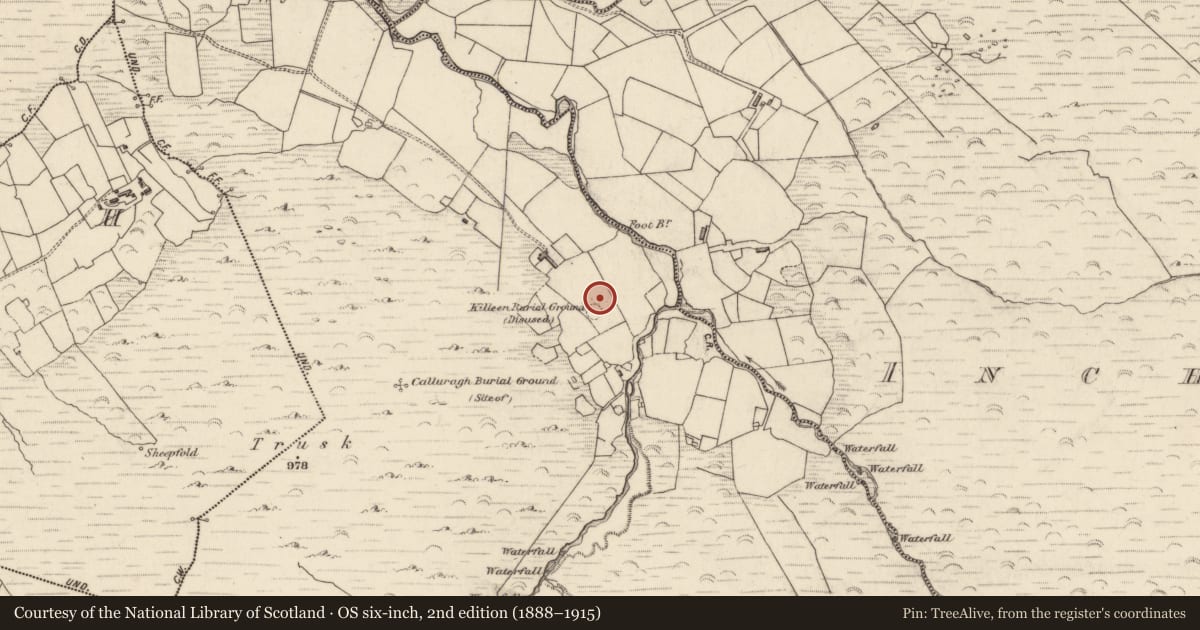 Ordnance Survey six-inch map, 2nd edition (1888–1915) covering the location of Hut site, Inchee West, County Kerry, with a pin at the register's coordinates