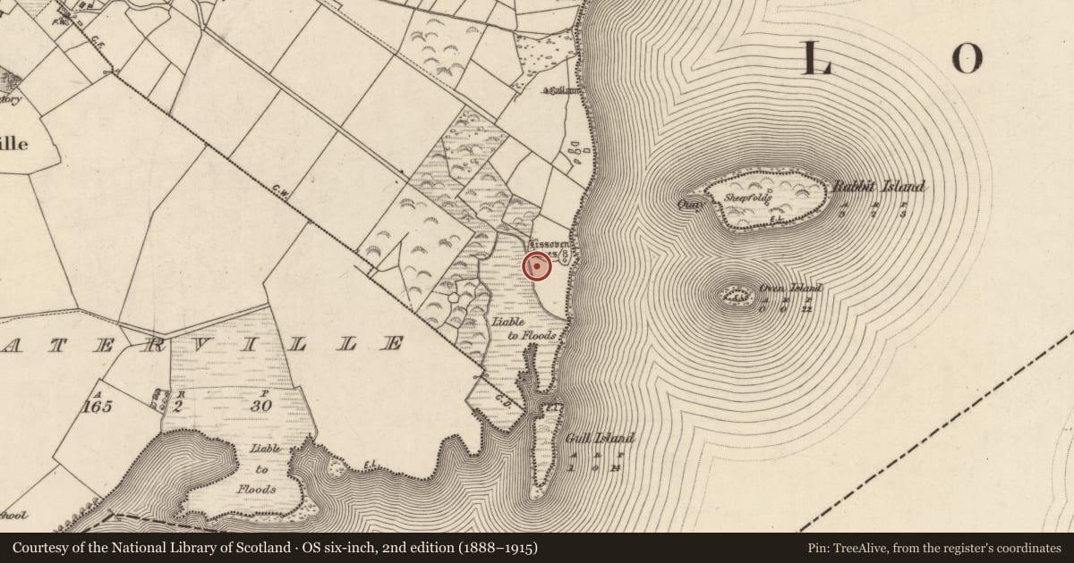 Ordnance Survey six-inch map, 2nd edition (1888–1915) covering the location of Hut site, An Bhinn Bhán (Uíbh Ráthach), County Kerry, with a pin at the register's coordinates