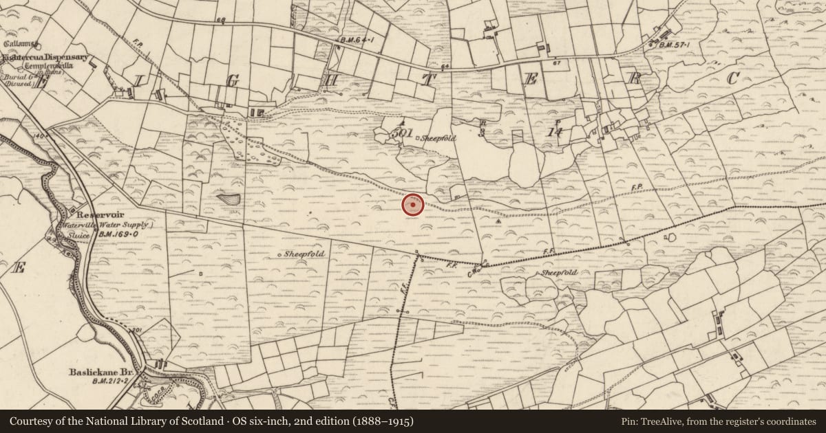 Ordnance Survey six-inch map, 2nd edition (1888–1915) covering the location of Enclosure, Íochtar Cua, County Kerry, with a pin at the register's coordinates