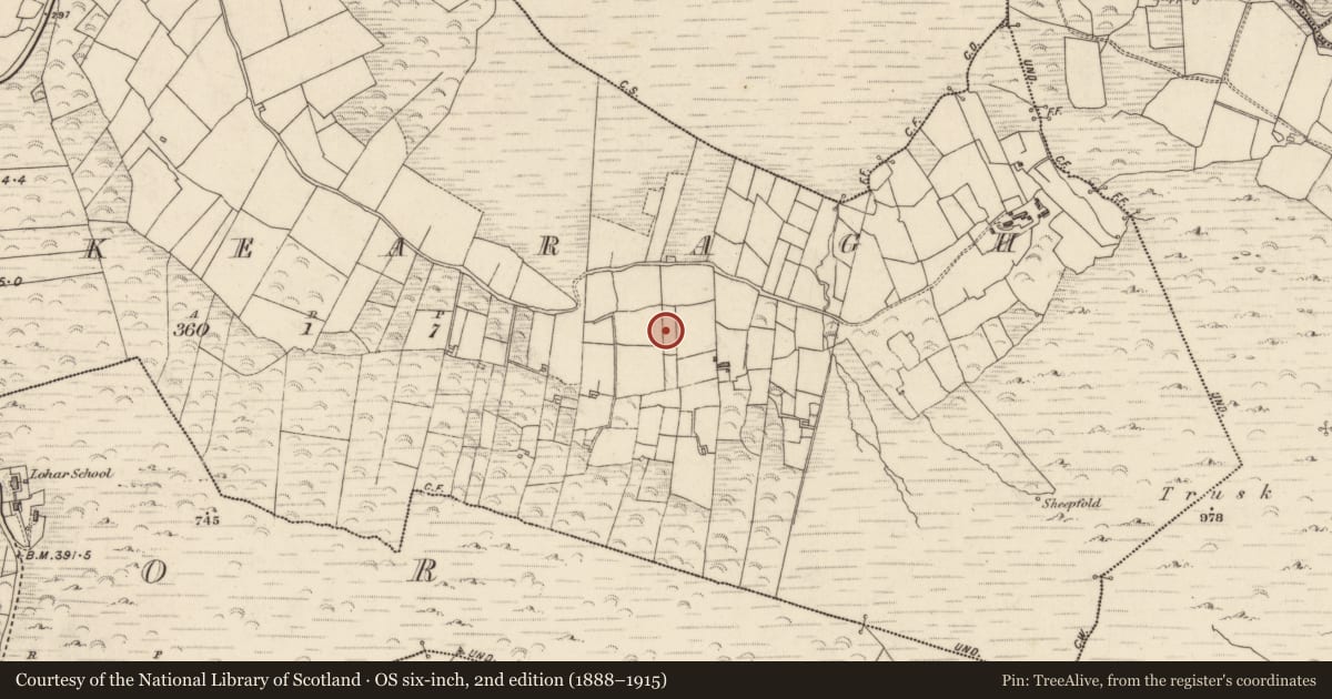 Ordnance Survey six-inch map, 2nd edition (1888–1915) covering the location of Enclosure, Ardkearagh, County Kerry, with a pin at the register's coordinates