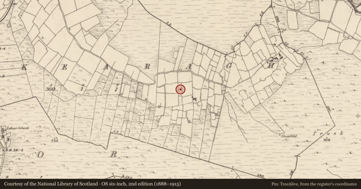 Ordnance Survey six-inch map, 2nd edition (1888–1915) covering the location of Hut site, Ardkearagh, County Kerry, with a pin at the register's coordinates