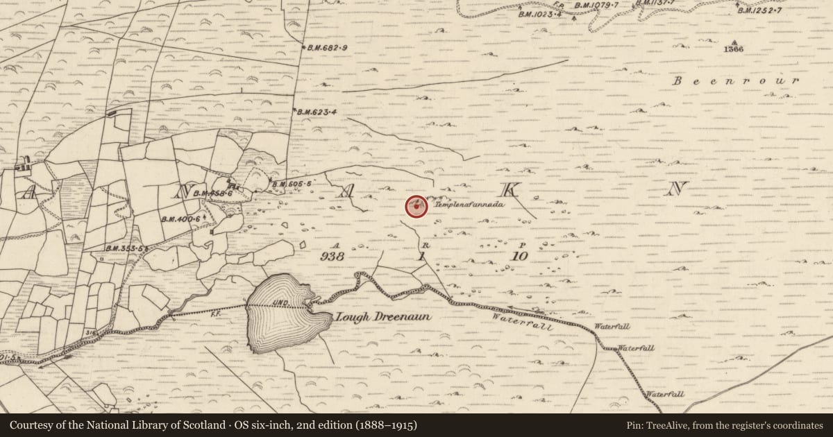 Ordnance Survey six-inch map, 2nd edition (1888–1915) covering the location of Cave, An Seanchnoc (Dún Cíaráin Theas), County Kerry, with a pin at the register's coordinates