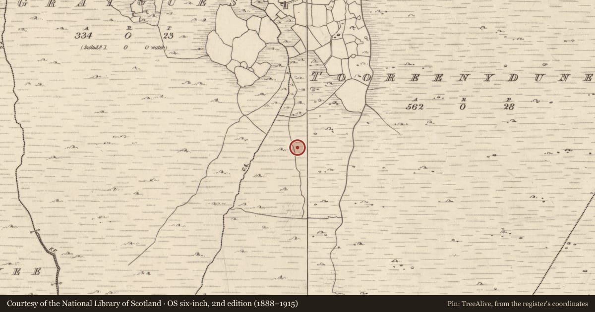 Ordnance Survey six-inch map, 2nd edition (1888–1915) covering the location of Field boundary, Tuairín Uí Dhuinnín, County Kerry, with a pin at the register's coordinates