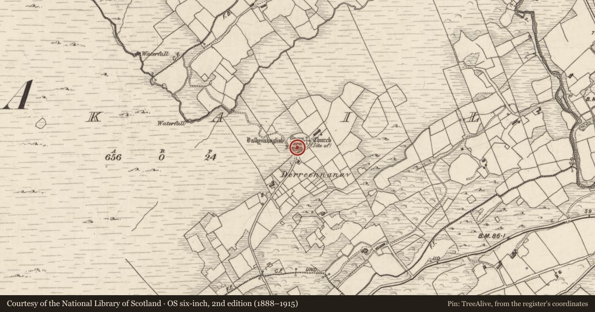 Ordnance Survey six-inch map, 2nd edition (1888–1915) covering the location of Tomb - unclassified, Ankail, County Kerry, with a pin at the register's coordinates