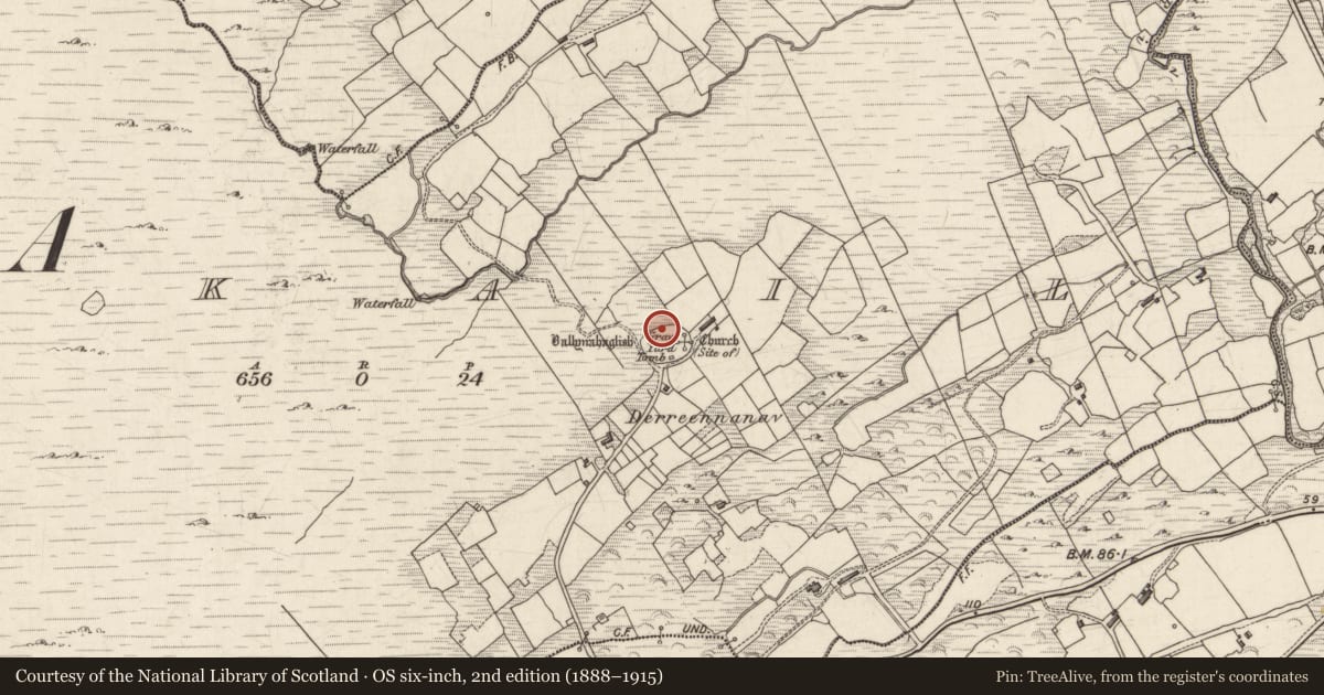 Ordnance Survey six-inch map, 2nd edition (1888–1915) covering the location of Souterrain, Ankail, County Kerry, with a pin at the register's coordinates