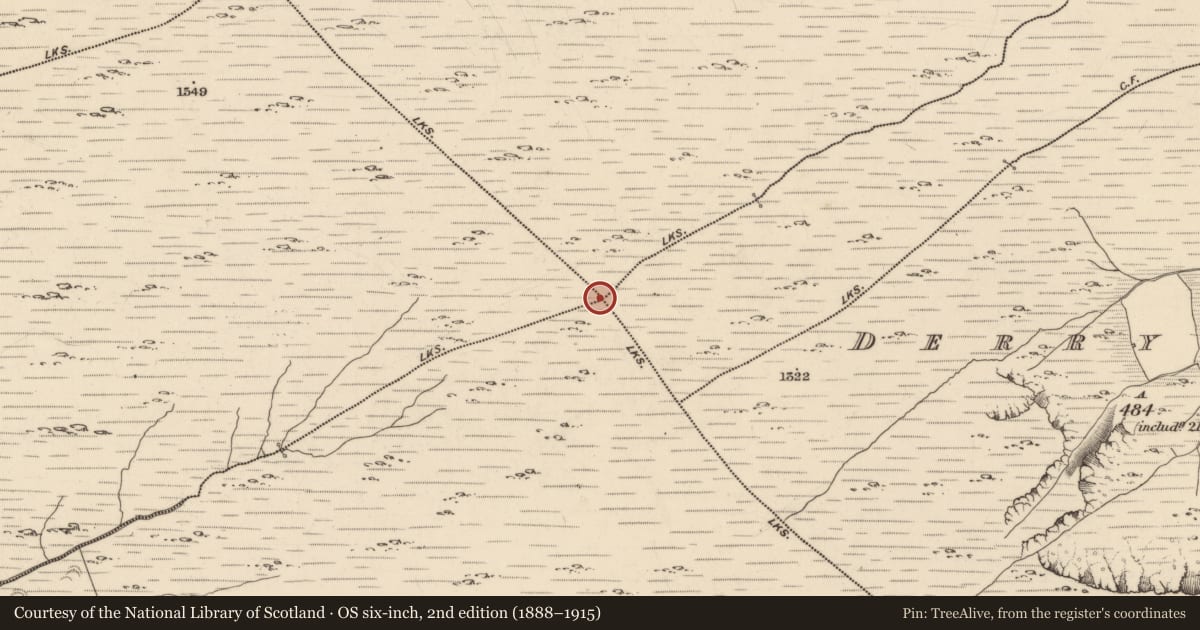 Ordnance Survey six-inch map, 2nd edition (1888–1915) covering the location of Burial, County Kerry, with a pin at the register's coordinates