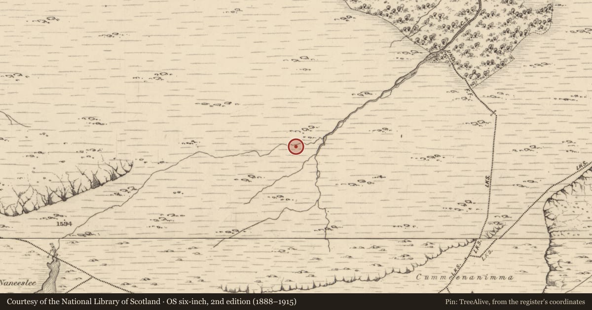 Ordnance Survey six-inch map, 2nd edition (1888–1915) covering the location of Fulacht fia, Uragh, County Kerry, with a pin at the register's coordinates