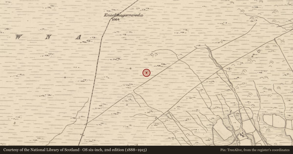 Ordnance Survey six-inch map, 2nd edition (1888–1915) covering the location of Field boundary, Baurearagh, County Kerry, with a pin at the register's coordinates