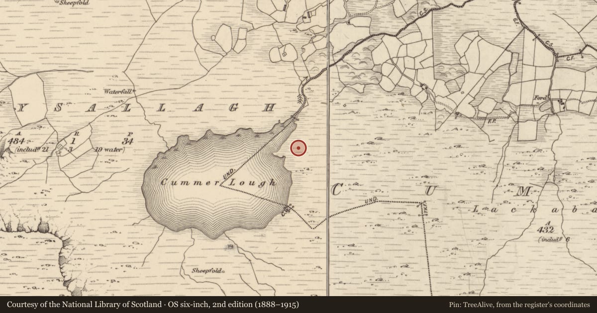 Ordnance Survey six-inch map, 2nd edition (1888–1915) covering the location of Hut site, Cummeen, County Kerry, with a pin at the register's coordinates