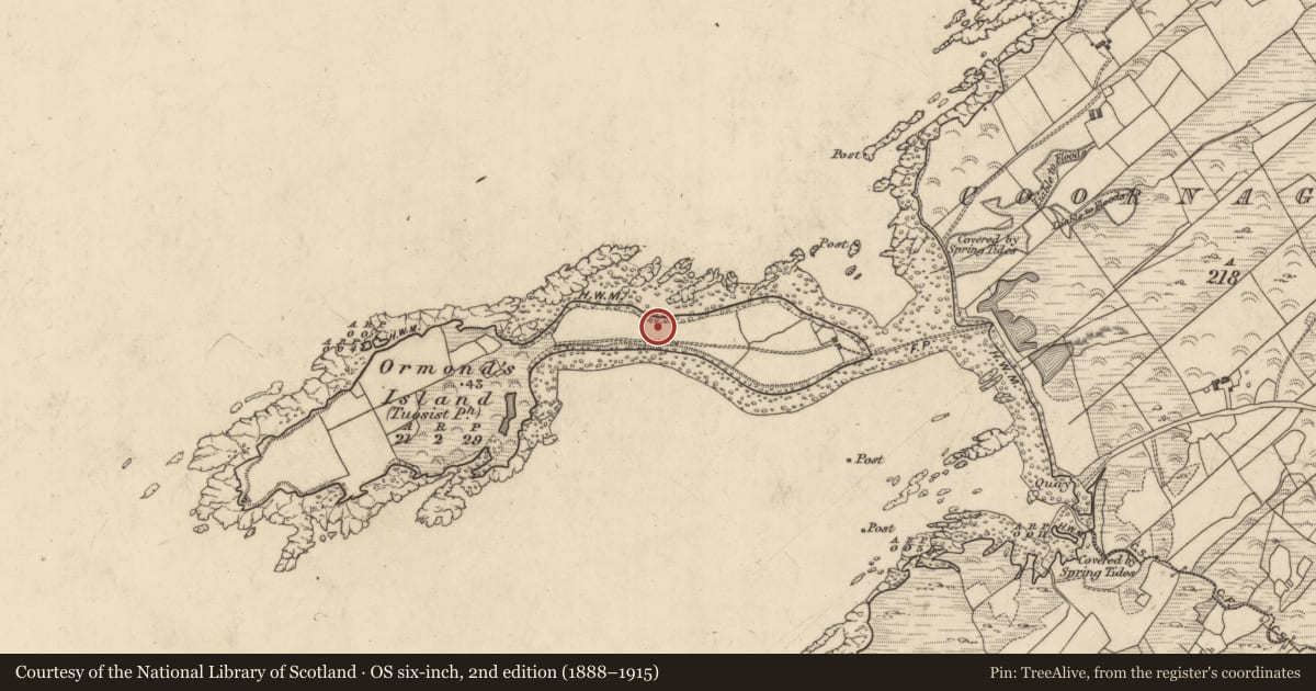 Ordnance Survey six-inch map, 2nd edition (1888–1915) covering the location of Standing stone, Coornagillagh, County Kerry, with a pin at the register's coordinates