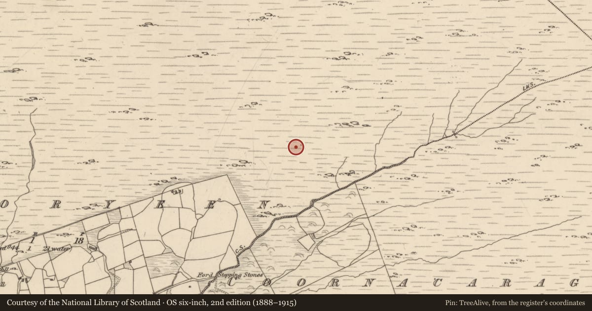 Ordnance Survey six-inch map, 2nd edition (1888–1915) covering the location of Enclosure, Cooryeen, County Kerry, with a pin at the register's coordinates