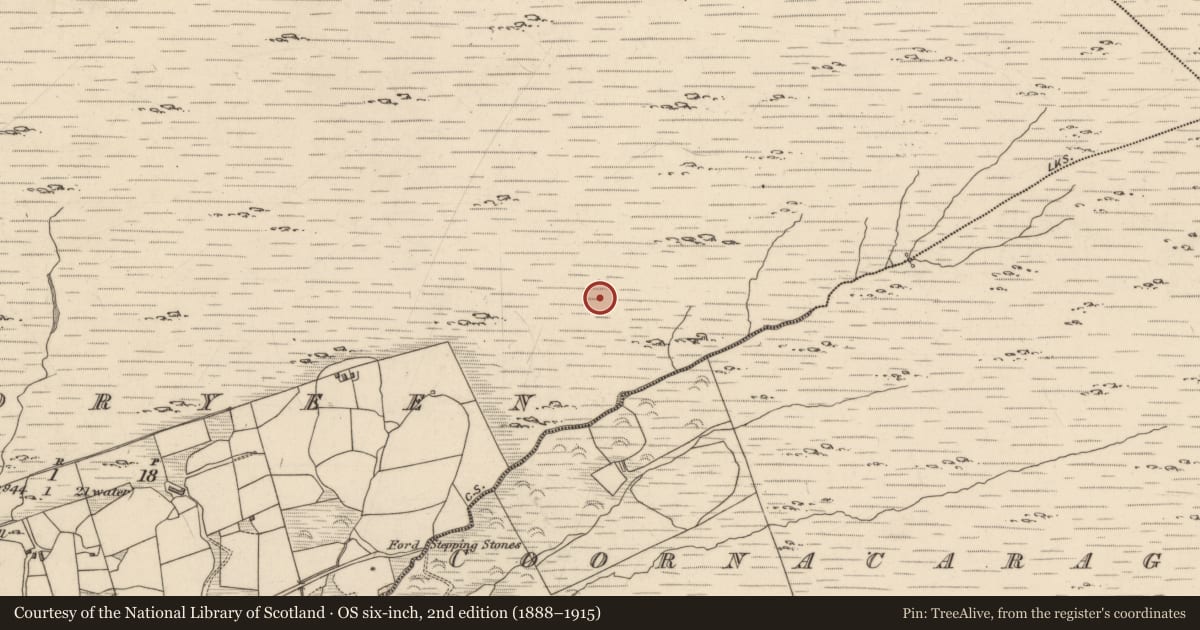 Ordnance Survey six-inch map, 2nd edition (1888–1915) covering the location of Hut site, Cooryeen, County Kerry, with a pin at the register's coordinates