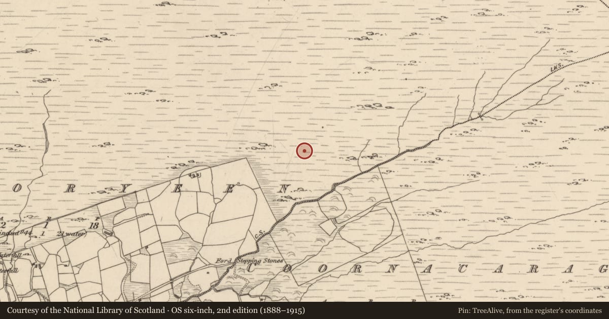 Ordnance Survey six-inch map, 2nd edition (1888–1915) covering the location of Hut site, Cooryeen, County Kerry, with a pin at the register's coordinates