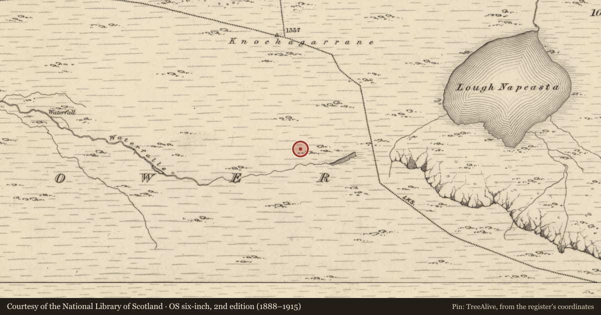 Ordnance Survey six-inch map, 2nd edition (1888–1915) covering the location of Hut site, Drombohilly Lower, County Kerry, with a pin at the register's coordinates
