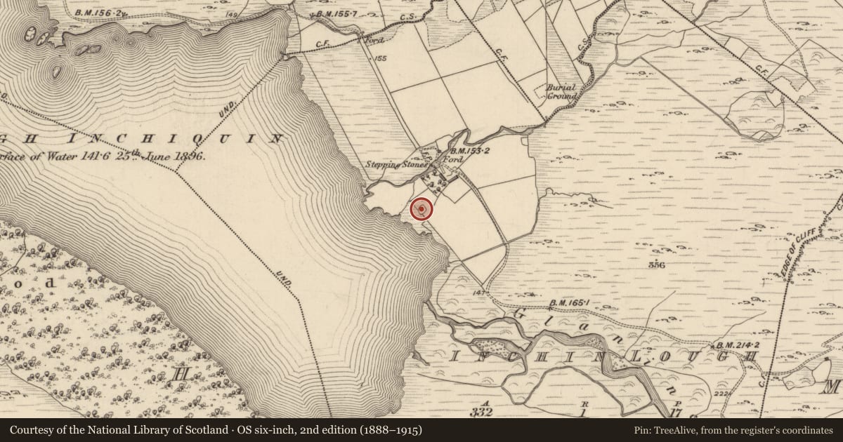 Ordnance Survey six-inch map, 2nd edition (1888–1915) covering the location of Ringfort - rath, Inchinlough, County Kerry, with a pin at the register's coordinates