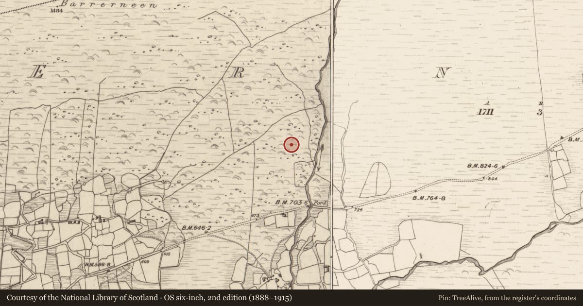 Ordnance Survey six-inch map, 2nd edition (1888–1915) covering the location of Enclosure, Erneen, County Kerry, with a pin at the register's coordinates