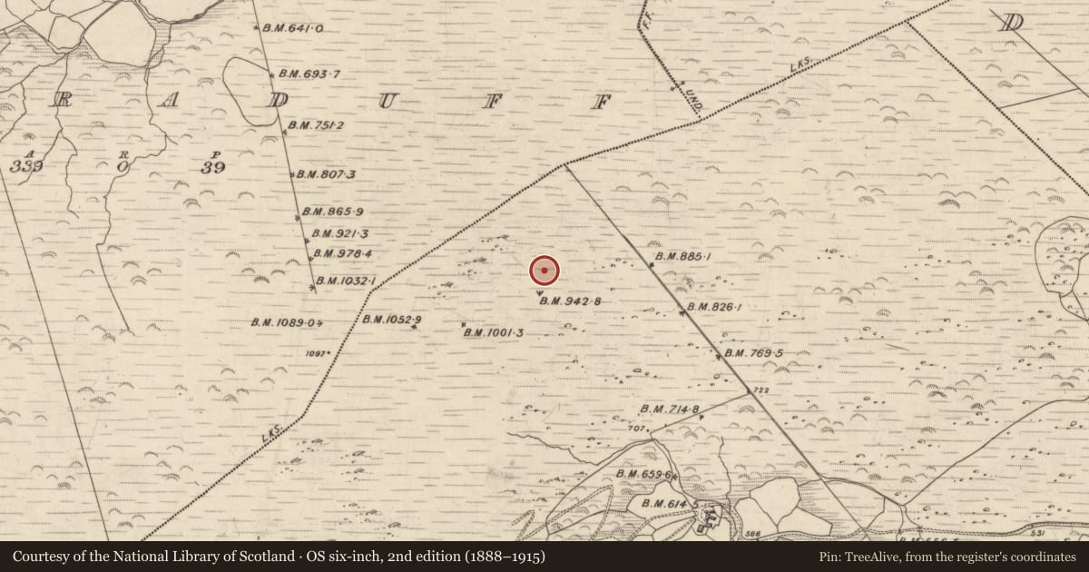 Ordnance Survey six-inch map, 2nd edition (1888–1915) covering the location of Enclosure, Derrynacaheragh, County Kerry, with a pin at the register's coordinates
