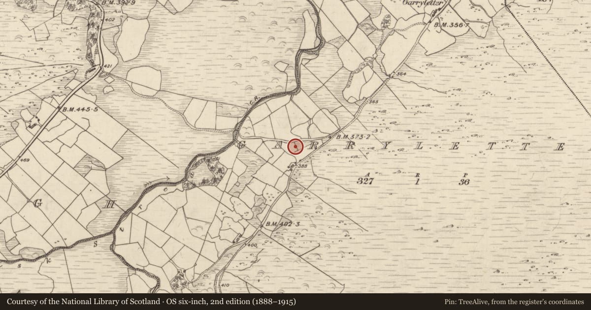 Ordnance Survey six-inch map, 2nd edition (1888–1915) covering the location of Souterrain, Garryletter, County Kerry, with a pin at the register's coordinates