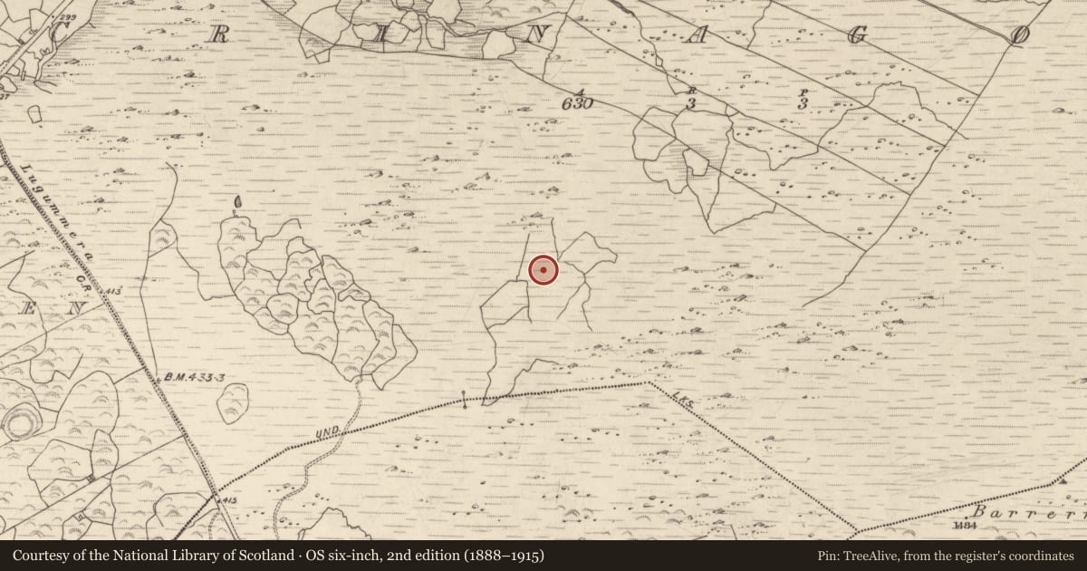 Ordnance Survey six-inch map, 2nd edition (1888–1915) covering the location of Enclosure, Crinagort, County Kerry, with a pin at the register's coordinates