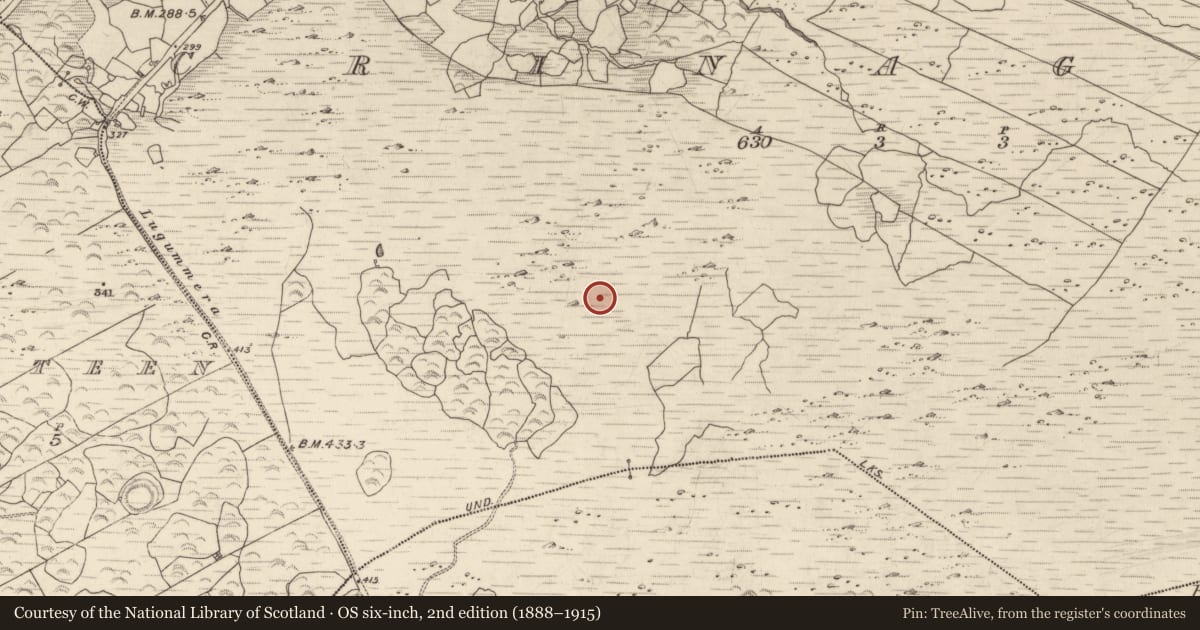 Ordnance Survey six-inch map, 2nd edition (1888–1915) covering the location of Enclosure, Crinagort, County Kerry, with a pin at the register's coordinates