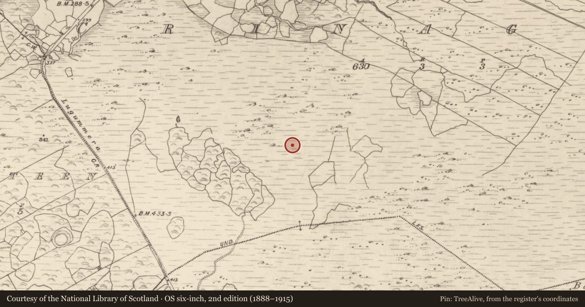 Ordnance Survey six-inch map, 2nd edition (1888–1915) covering the location of Hut site, Crinagort, County Kerry, with a pin at the register's coordinates