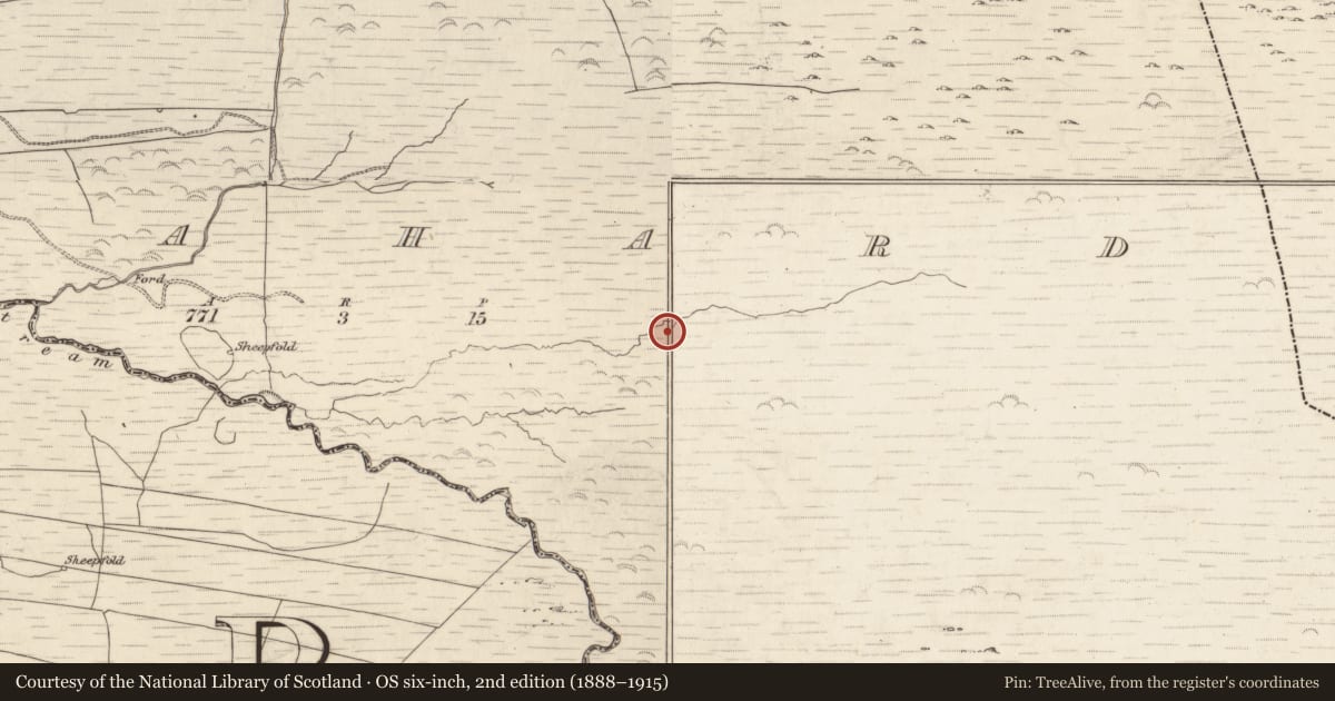 Ordnance Survey six-inch map, 2nd edition (1888–1915) covering the location of Field boundary, Gortlahard, County Kerry, with a pin at the register's coordinates