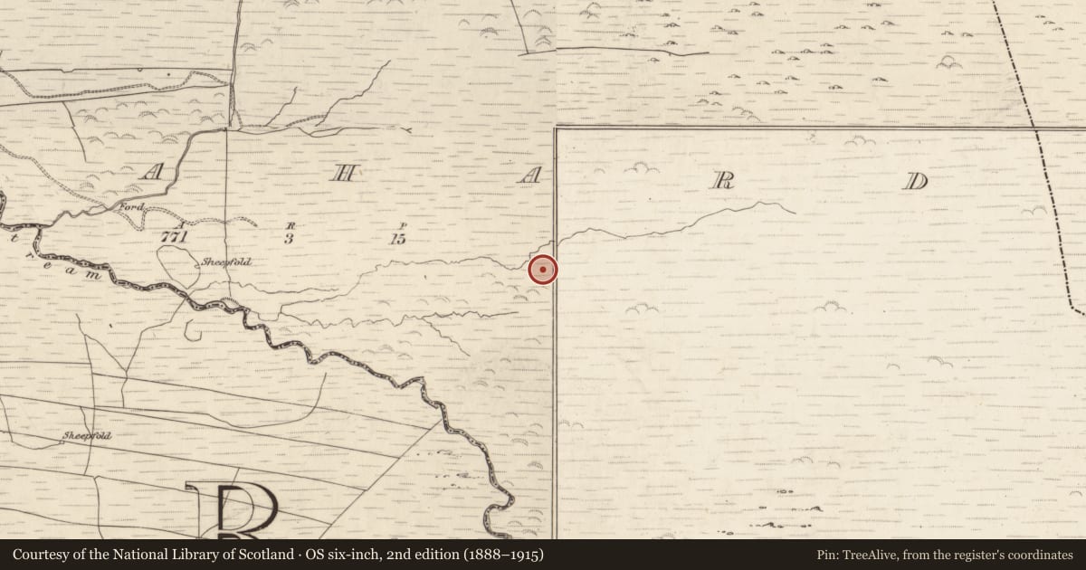 Ordnance Survey six-inch map, 2nd edition (1888–1915) covering the location of Field boundary, Gortlahard, County Kerry, with a pin at the register's coordinates