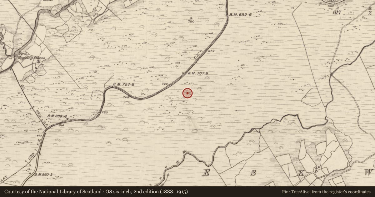 Ordnance Survey six-inch map, 2nd edition (1888–1915) covering the location of Hut site, Releagh, County Kerry, with a pin at the register's coordinates