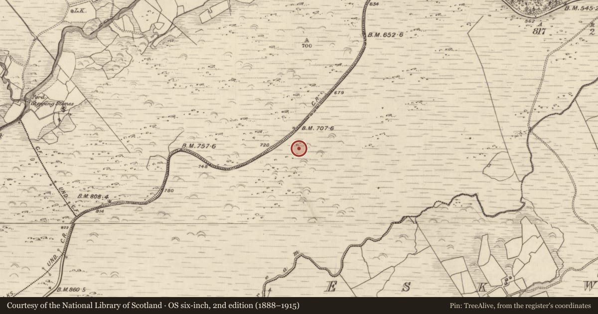 Ordnance Survey six-inch map, 2nd edition (1888–1915) covering the location of Hut site, Releagh, County Kerry, with a pin at the register's coordinates