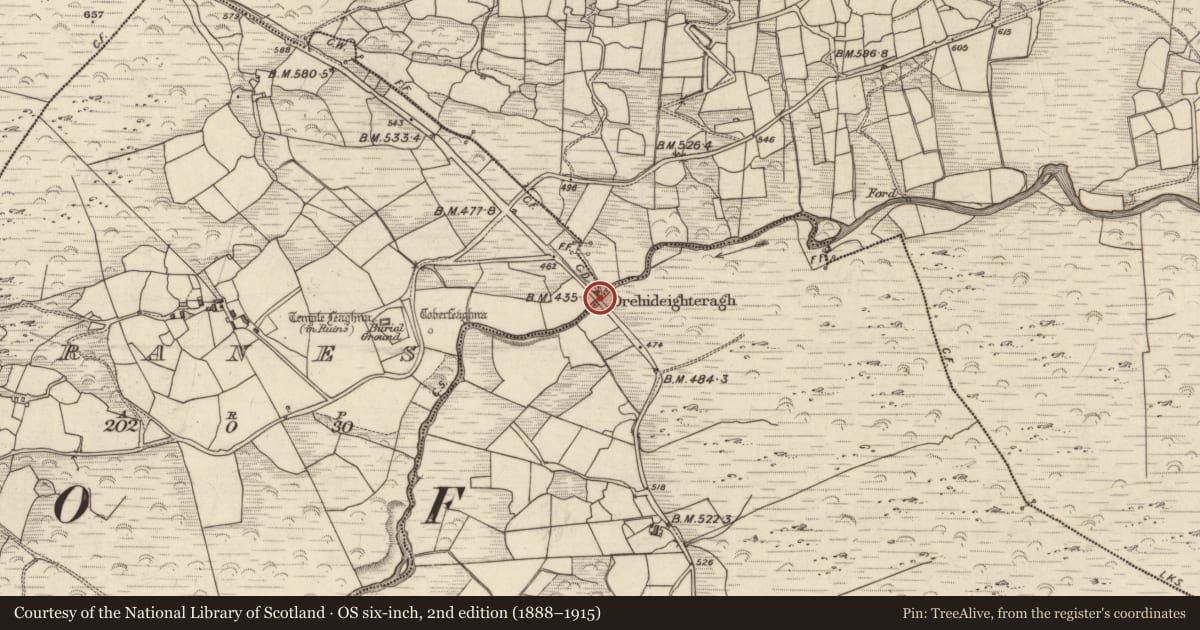 Ordnance Survey six-inch map, 2nd edition (1888–1915) covering the location of Bridge, Garranes, Gearhanagoul, County Kerry, with a pin at the register's coordinates